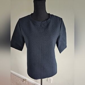 VILA Navy Textured Short Sleeve Top - Sz M
